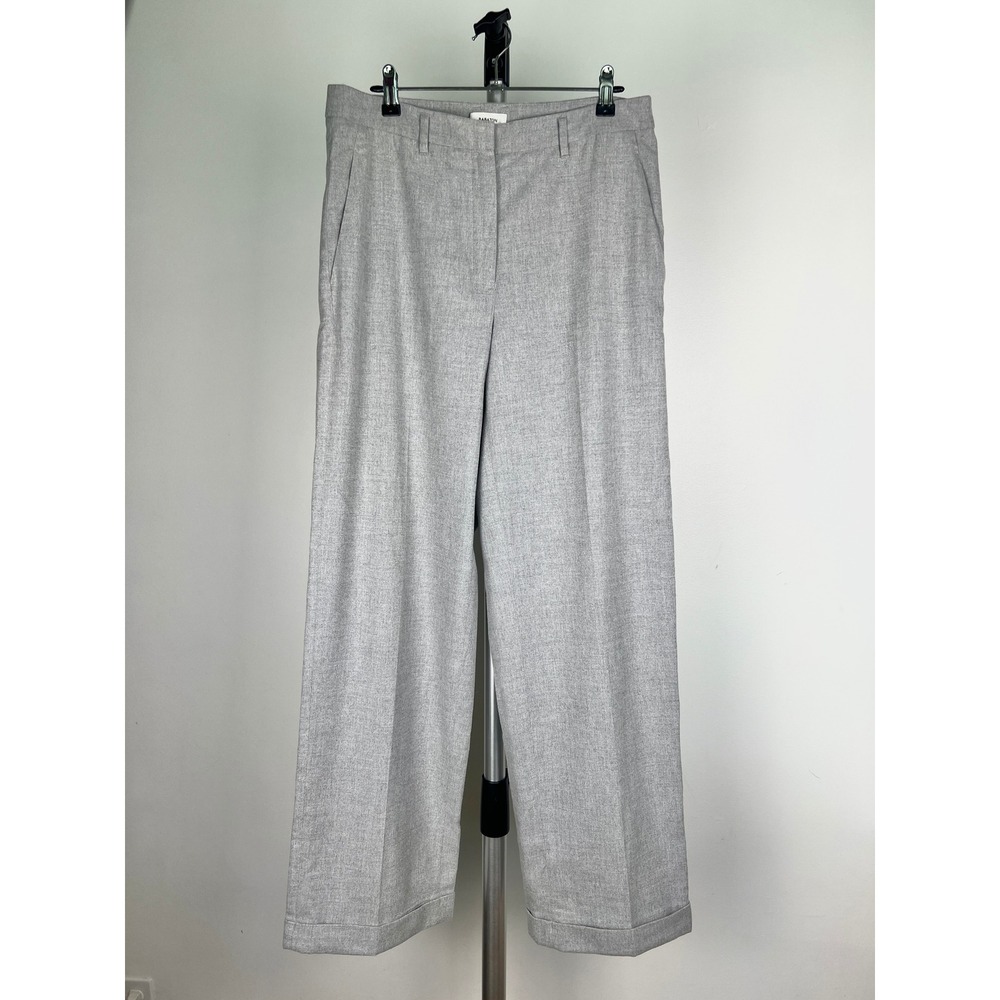 Babaton Aritzia Heather Grey Wide Leg Cuffed Trousers Pants Size 8